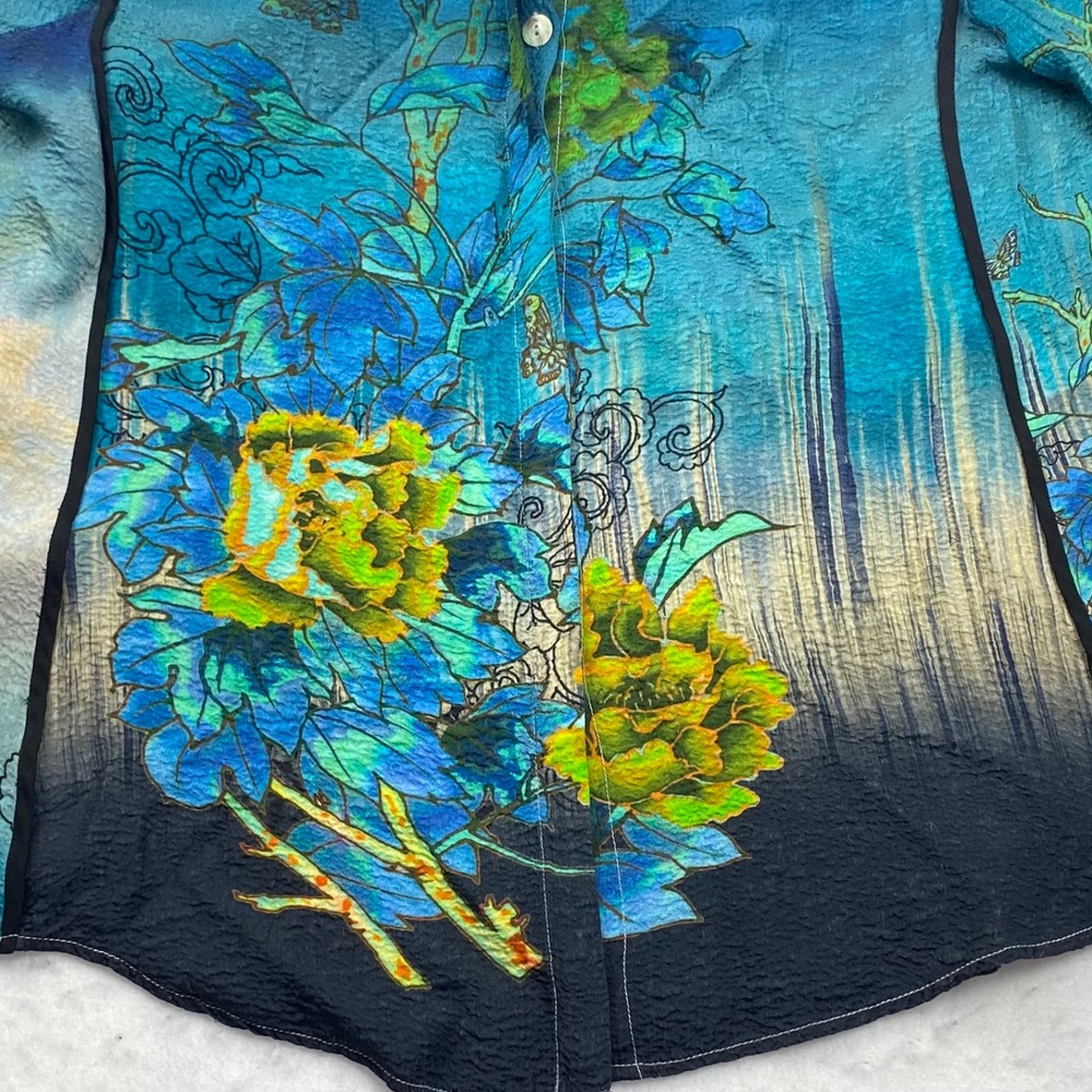 Citron Santa Monica Art To Wear Silk Rayon Crinkle Tunic Blouse Women's 0X - Picture 9 of 16